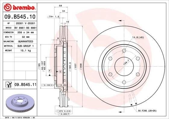 09.B545.11 BREMBO (Германия) Тормозной диск BREMBO