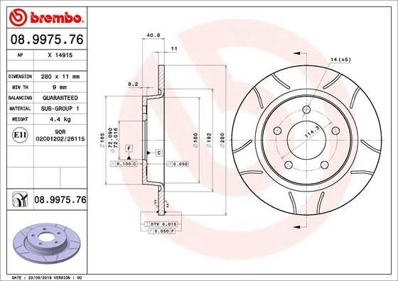 08.9975.76 BREMBO (Германия) Гальмівний диск BREMBO