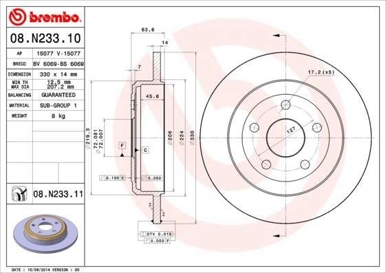 08.N233.11 BREMBO (Германия) Гальмівний диск BREMBO