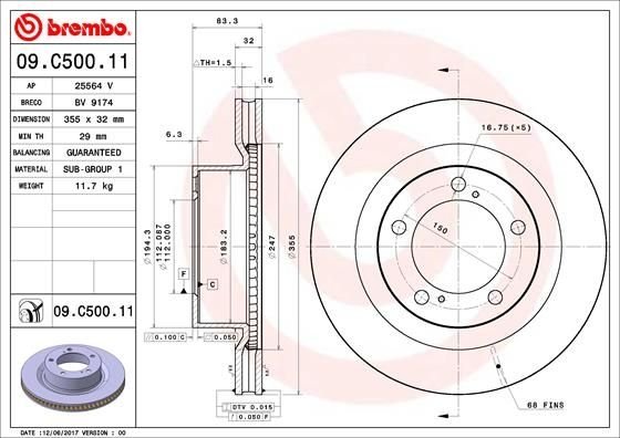 09.C500.11 BREMBO (Германия) Гальмівний диск BREMBO