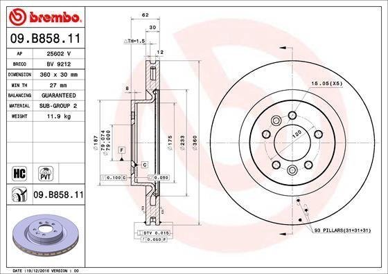 09.B858.11 BREMBO (Германия) Тормозной диск BREMBO