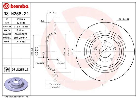 08.N258.21 BREMBO (Германия) Гальмівний диск BREMBO