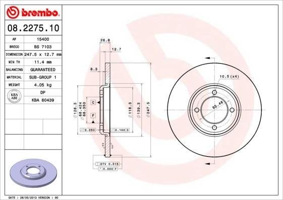 08.2275.10 BREMBO (Германия) Тормозной диск BREMBO