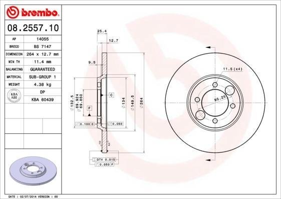 08.2557.10 BREMBO (Германия) Гальмівний диск BREMBO