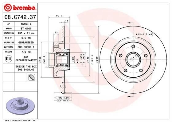 08.C742.37 BREMBO (Германия) Тормозной диск BREMBO