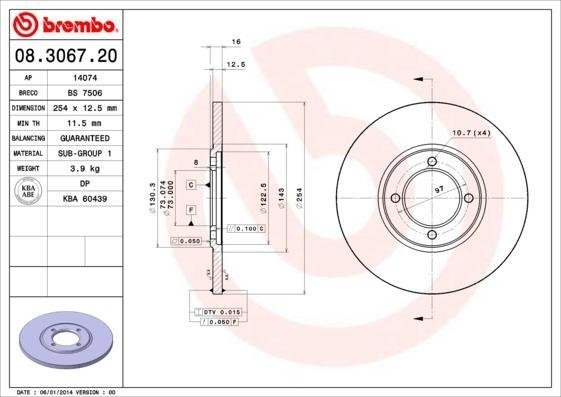 08.3067.20 BREMBO (Германия) Тормозной диск BREMBO