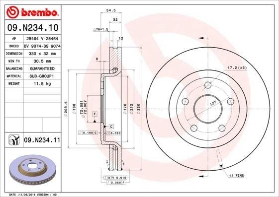 09.N234.11 BREMBO (Германия) Гальмівний диск BREMBO