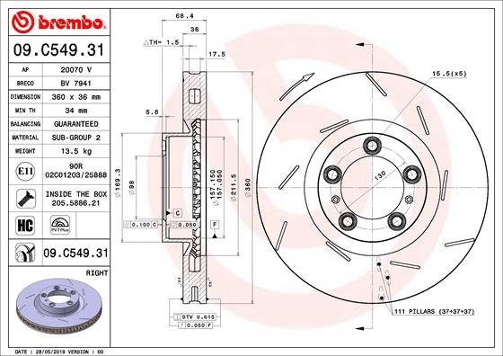 09.C549.31 BREMBO (Германия) Тормозной диск BREMBO