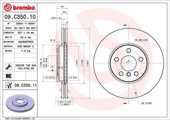 09.C350.11 BREMBO (Германия) Гальмівний диск BREMBO