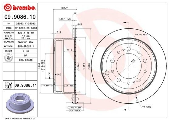 09.9086.11 BREMBO (Германия) Тормозной диск BREMBO