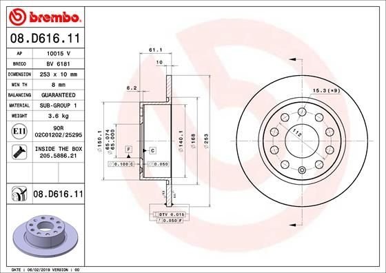 08.D616.11 BREMBO (Германия) Гальмівний диск BREMBO