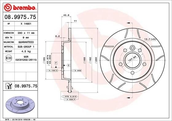 08.9975.75 BREMBO (Германия) Гальмівний диск BREMBO