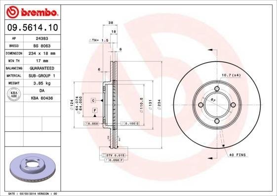 09.5614.10 BREMBO (Германия) Гальмівний диск BREMBO