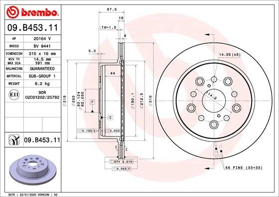 09.B453.11 BREMBO (Германия) Тормозной диск BREMBO