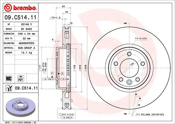 09.C514.11 BREMBO (Германия) Гальмівний диск BREMBO