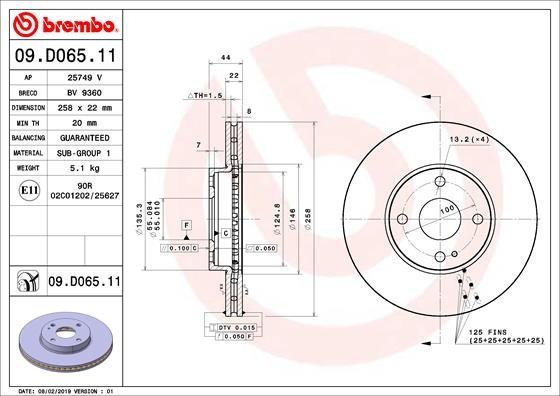 09.D065.11 BREMBO (Германия) Гальмівний диск BREMBO