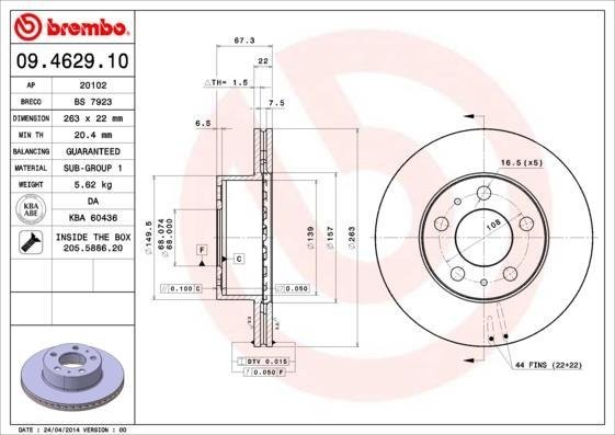 09.4629.10 BREMBO (Германия) Тормозной диск BREMBO