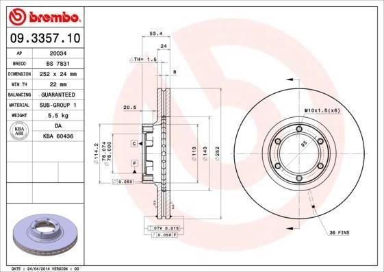 09.3357.10 BREMBO (Германия) Гальмівний диск BREMBO