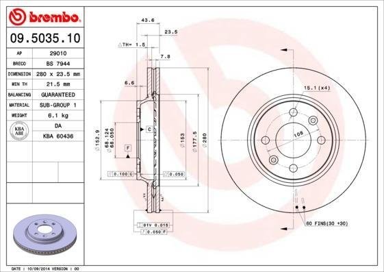 09.5035.10 BREMBO (Германия) Гальмівний диск BREMBO