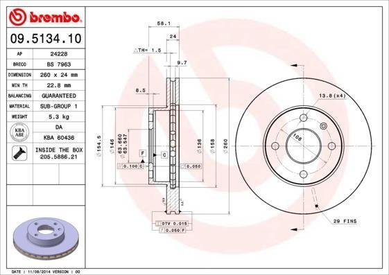 09.5134.10 BREMBO (Германия) Тормозной диск BREMBO