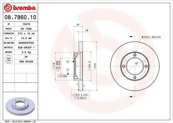 08.7860.10 BREMBO (Германия) Гальмівний диск BREMBO