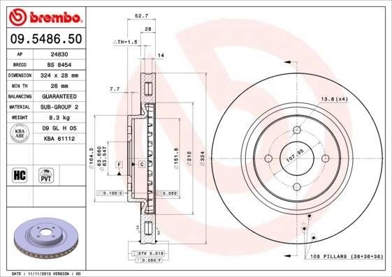 09.5486.50 BREMBO (Германия) Гальмівний диск BREMBO