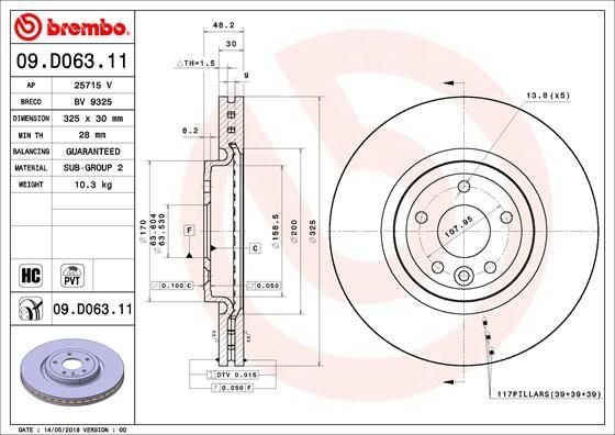 09.D063.11 BREMBO (Германия) Гальмівний диск BREMBO