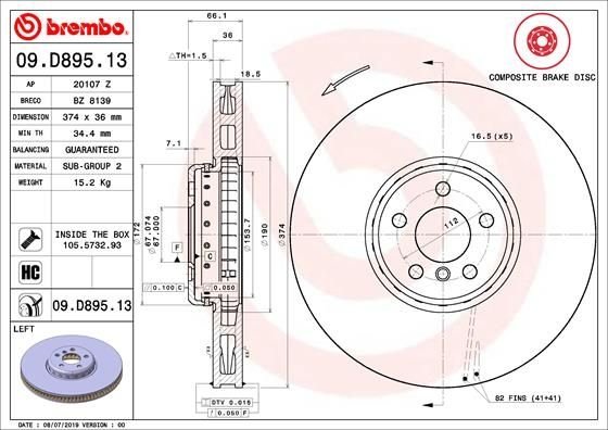 09.D895.13 BREMBO (Германия) Гальмівний диск BREMBO