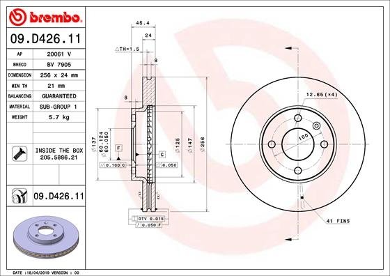 09.D426.11 BREMBO (Германия) Гальмівний диск BREMBO