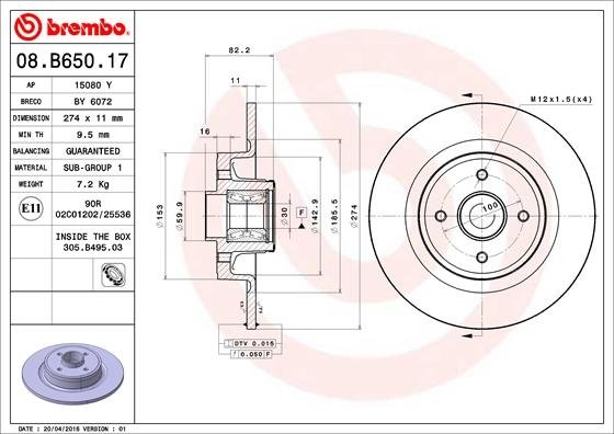 08.B650.17 BREMBO (Германия) Тормозной диск BREMBO