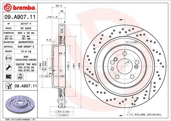 09.A907.11 BREMBO (Германия) Гальмівний диск BREMBO