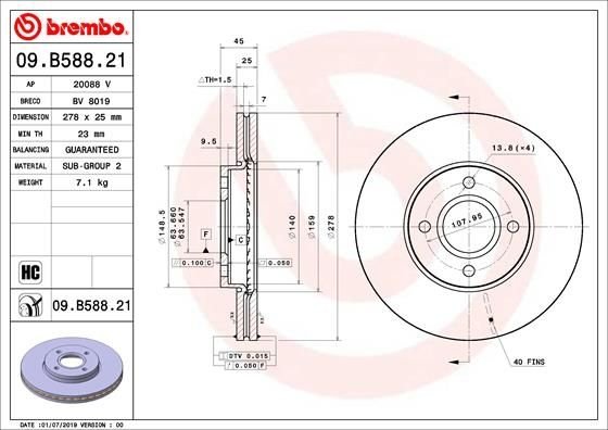 09.B588.21 BREMBO (Германия) Гальмівний диск BREMBO