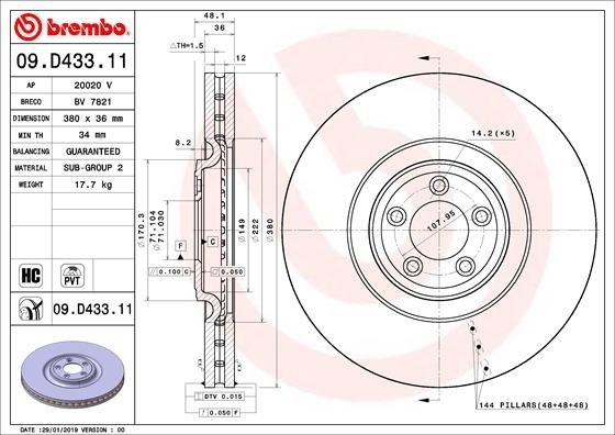 09.D433.11 BREMBO (Германия) Тормозной диск BREMBO