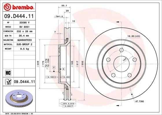 09.D444.11 BREMBO (Германия) Гальмівний диск BREMBO