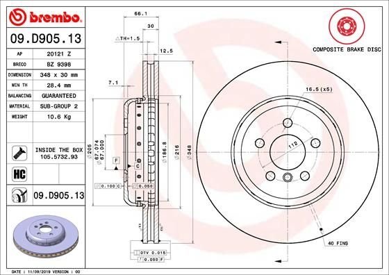 09.D905.13 BREMBO (Германия) Гальмівний диск BREMBO