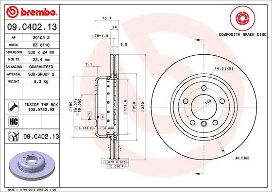 09.C402.13 BREMBO (Германия) Тормозной диск BREMBO