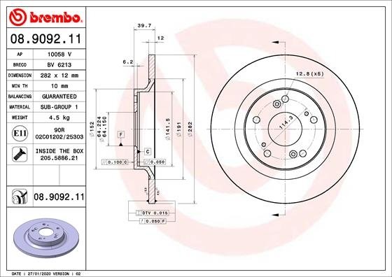 08.9092.11 BREMBO (Германия) Гальмівний диск BREMBO