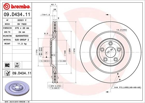 09.D434.11 BREMBO (Германия) Тормозной диск BREMBO