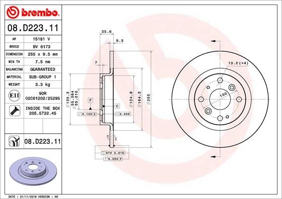 08.D223.11 BREMBO (Германия) Тормозной диск BREMBO