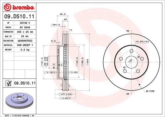 09.D510.11 BREMBO (Германия) Гальмівний диск BREMBO