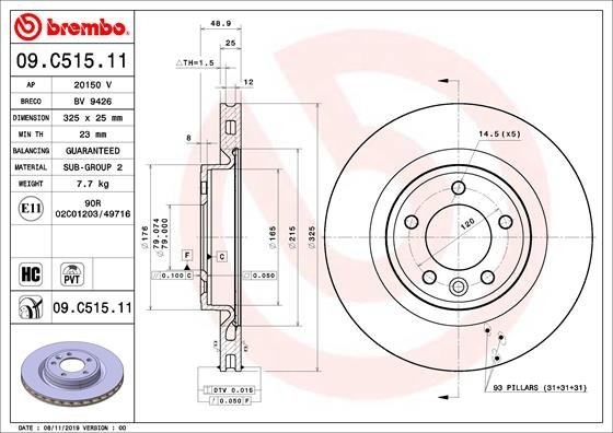 09.C515.11 BREMBO (Германия) Тормозной диск BREMBO