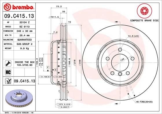 09.C415.13 BREMBO (Германия) Тормозной диск BREMBO