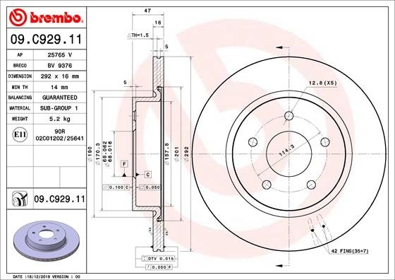 09.C929.11 BREMBO (Германия) Тормозной диск BREMBO