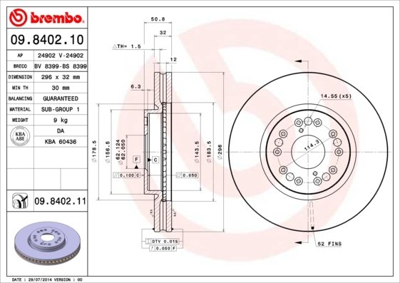 09.8402.11 BREMBO (Германия) Тормозной диск BREMBO