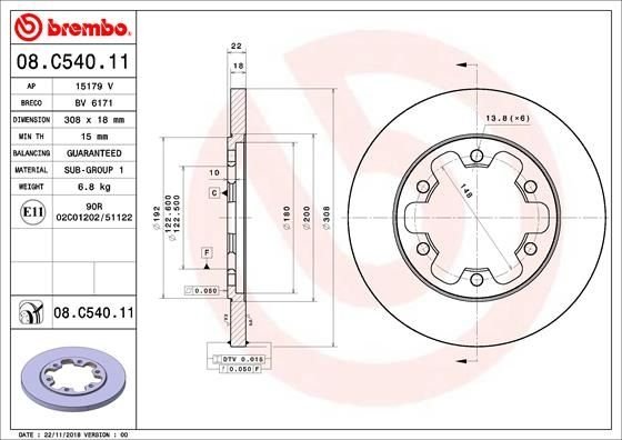 08.C540.11 BREMBO (Германия) Гальмівний диск BREMBO