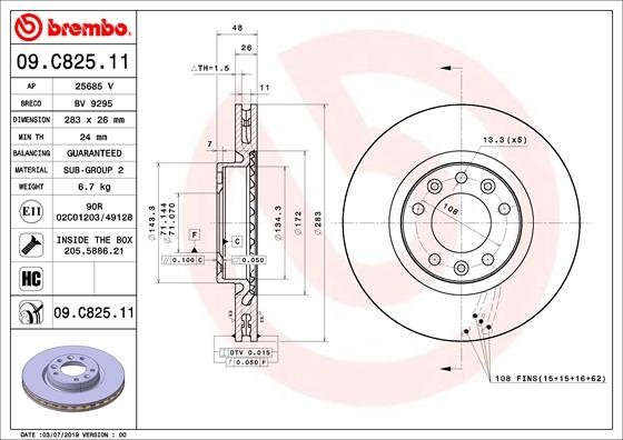 09.C825.11 BREMBO (Германия) Тормозной диск BREMBO