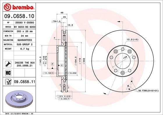 09.C658.11 BREMBO (Германия) Гальмівний диск BREMBO