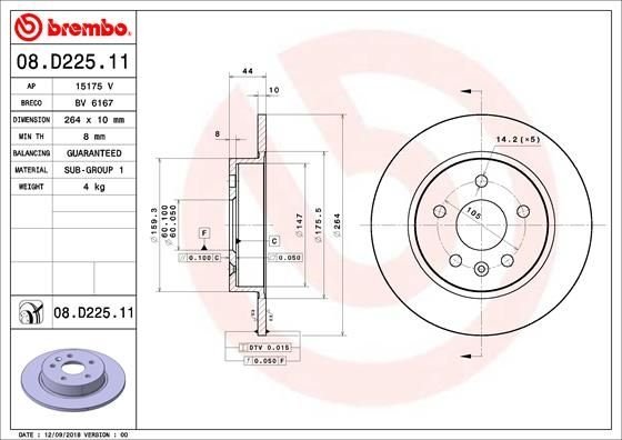 08.D225.11 BREMBO (Германия) Гальмівний диск BREMBO