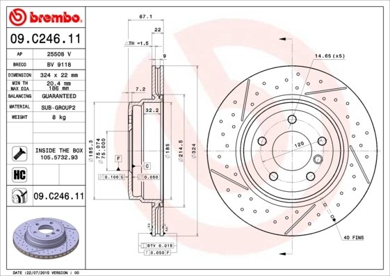09.C246.11 BREMBO (Германия) Тормозной диск BREMBO