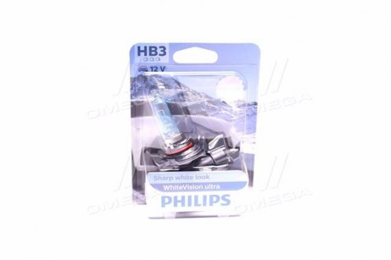 9005WVUB1 PHILIPS (Япония) Лампа розжарювання HB3 WhiteVision ultra 12V 60W P20d (+60) (3800K) 1шт. blister (вир-во Philips)